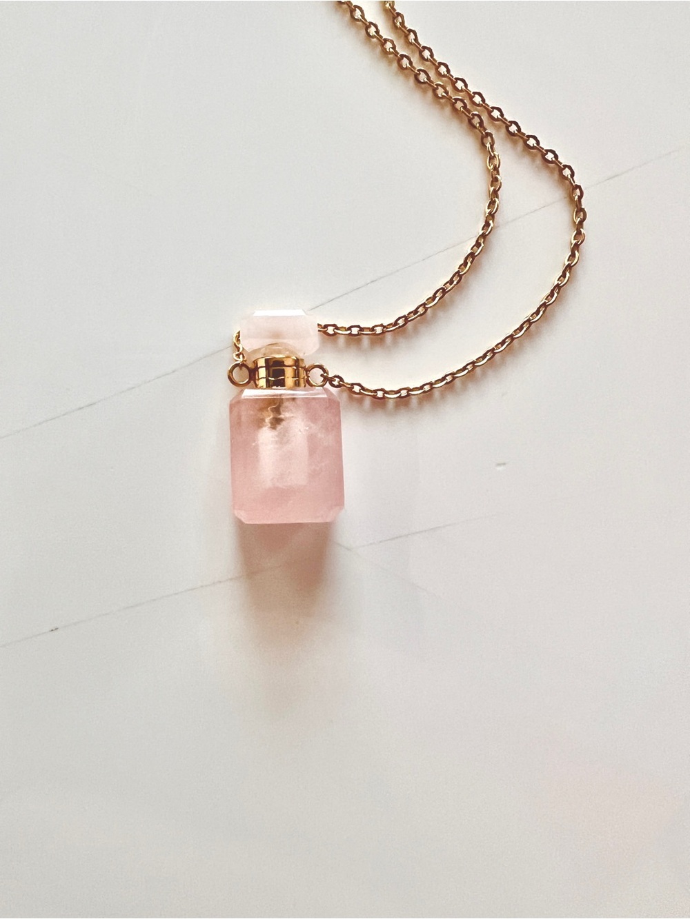 Rose Quartz Crystal Perfume Pendant Necklace